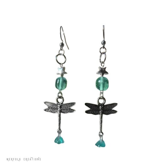 Turquoise Dragonfly Silver Dangle Earrings - Picture 2 of 8